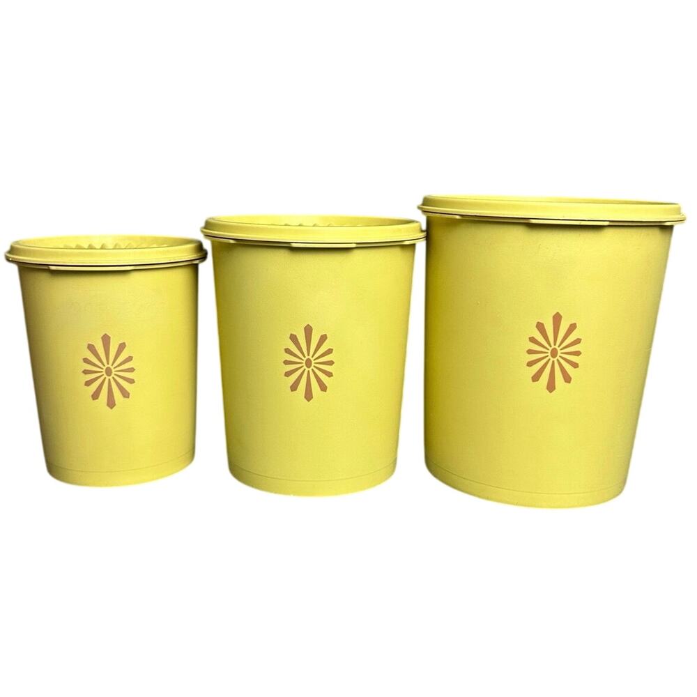 Vintage 70s Tupperware Servalier nesting canister set 3 starburst butter yellow